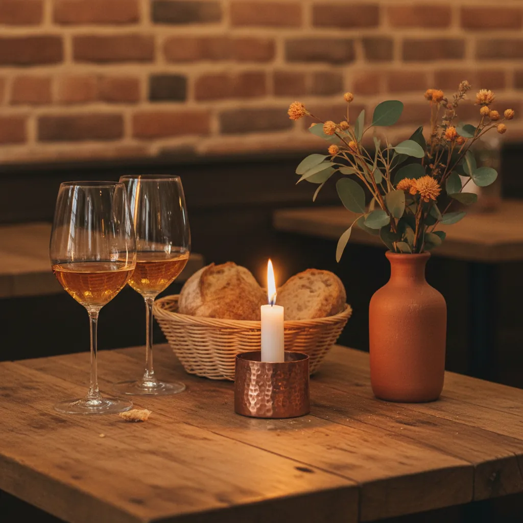 Tafeldekking bij Bistro Lokaal met kaarslicht